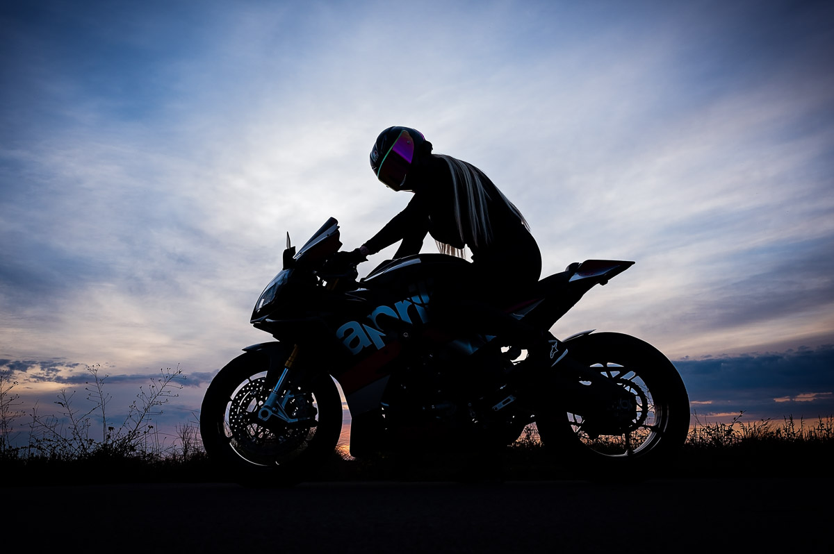 Aprilia motor bike at sunrise